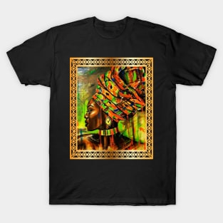 African Woman with Kente Pattern, African Artwork T-Shirt